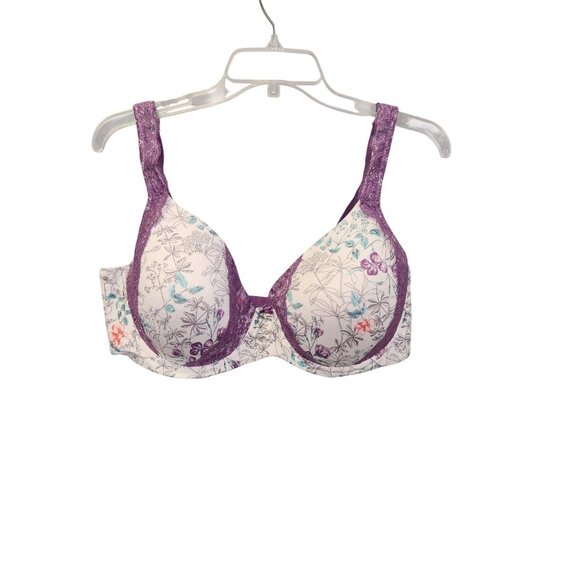 Soma Embraceable Full Coverage Lace Trim Bra 40DD White Floral & Purple  3681 - Picture 1 of 9